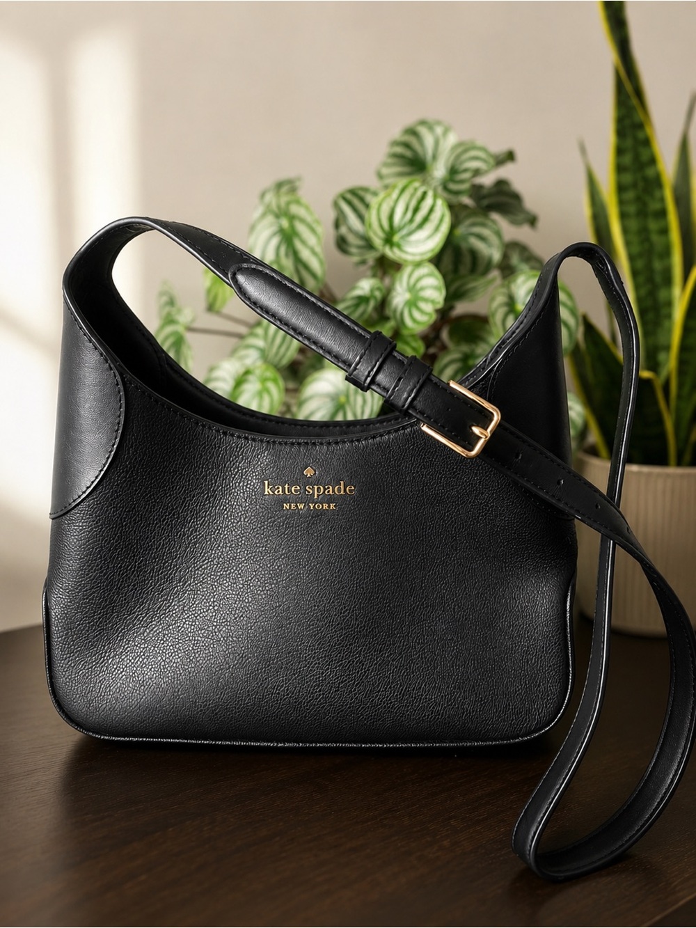Kate Spade Black Pebbled Leather Shoulder Bag with Gold Hardware
